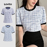 Blusa Casual Gingham Plissada Colorblock Lovito - Estilo e Conforto - imagem 1