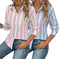 Blusa Casual Listrada com Botões Colorblock Lovito – Estilo e Conforto - imagem 1