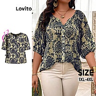 Blusa Curva Plus Size Boho com Estampa Paisley e Botões Geométricos - imagem 1
