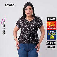 Blusa Feminina Plus Size em Poá com Babado e Decote V - imagem 1