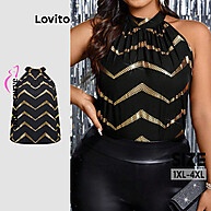 Blusa Listrada Plus Size com Babados Elegantes Lovito LBL19317 - imagem 1