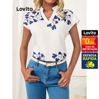 Blusa Lovito Básica Gola V Sem Manga com Estampa Tropical - imagem 1