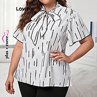 Blusa Plus Size Geométrica Lovito com Amarração Frontal - Elegância Moderna - imagem 1