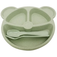 Prato com Divisória + Talheres Infantil Bebê BLW Urso Verde - Seguro e Ergonômico para Introdução Alimentar - imagem 5