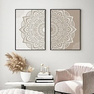 Arte de Parede Bodegón – ZBohemia Mandala Marron Estampado de Flores em Lona – Quadros Decorativos 30x45cm (2 unidades) – Sem Moldura - imagem 4