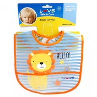 Babador com Bolso Leão Laranja Love - Impermeável e Confortável para Bebês - imagem 1