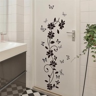 Adesivos de Parede de Borboleta e Flor Preto - Decalque de Arte Floral Removível para Decoração de Ambientes - imagem 4