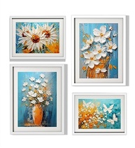 Kit 4 Quadros Decorativos com Moldura de Madeira e Vidro - Tema Floral com Borboletas Azuis e Laranjas - imagem 3