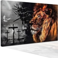 Quadro Borda Infinita Jesus Salvador Leão da Tribo de Judá - Tela Decorativa 90x60cm em Tecido Premium - imagem 2
