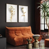 Quadros Decorativos A3 com Moldura e Vidro - Arte Botânica Dourada para Sala de Estar - imagem 5