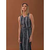 Vestido Longo Estampado Cobra com Cinto e Botão - imagem 1
