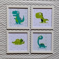 Quadros Decorativos de Dinossauros para Quarto Infantil - Estilo Baby Boy Verde e Branco - imagem 5