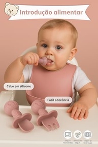 Kit Introdução Alimentar Bebê 8 Peças Silicone Seguro Sem BPA - Rosa Claro - imagem 5