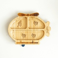 Prato de Bambu com Design Divertido Pippo Helicóptero - Seguro, Antimicrobiano e Sem BPA - imagem 1