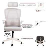 Cadeira de Escritório Ergonômica 3D Plus com Apoio de Braços Reversível e Encosto Ajustável - Branca - imagem 5