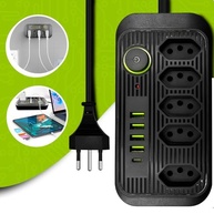 Tomada Inteligente Premium: 5 Tomadas, 4 USB, 1 USB-C + 2 Cabos Tipo-C (Branca) - imagem 3