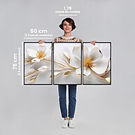 Quadro Floral Elegância: 3 Telas, Moldura Branca - imagem 2