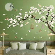 Adesivos de Parede Estilo Chinês com Flores de Pêssego Brancas – Decalques Removíveis para Quarto e Sala - imagem 5