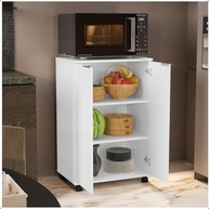 Balcão Pratic para Cozinha com Microondas – Armário Multiuso 2 Portas Branco Moderno - imagem 4