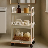 Carrinho Organizador Multiuso 3 Níveis com Rodízios - Branco Moderno para Cozinha, Banheiro e Home Office - imagem 3
