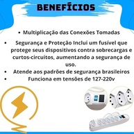 Régua de Tomadas Tripolar 6 Saídas 10A Bivolt com Fusível de Proteção - Branco - imagem 3
