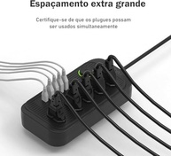 Filtro de Linha Premium: Régua com 5 Tomadas, 4 USB + 1 USB-C e Cabo 1.9m - Branco - imagem 3