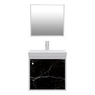 Gabinete com Cuba de Banheiro em MDF Premium Branco Marmorizado Preto - Veneto - imagem 1