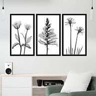 Kit 3 Quadros Decorativos Grandes com Moldura - Flores Minimalista Preto e Branco - imagem 3