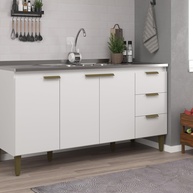 Balcão de Pia para Cozinha com 3 Portas e 3 Gavetas – Design Moderno em Branco - imagem 1