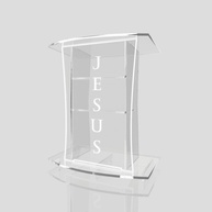 Púlpito de Acrílico Mod. ABRAÃO com LED Branco e Gravação 'Jesus' - Moderno e Resistente - imagem 1