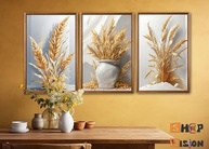Kit 3 Quadros Decorativos Trigo Branco Dourado - Estilo Moderno para Ambientes de Prosperidade e Fartura - imagem 3