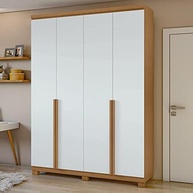Guarda-Roupa Solteiro 4 Portas 2 Gavetas Alonzo - Design Clean Amêndoa e Branco - imagem 2