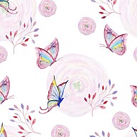 Papel de Parede Borboletas e Flores Roxo e Branco - imagem 2