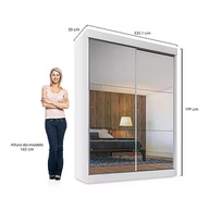 Guarda-Roupa Solteiro 2 Portas de Correr com Espelho e 2 Gavetas - Fama Espresso Móveis Branco - imagem 3