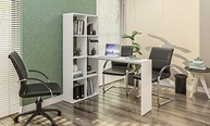 Escrivaninha com Estante Lateral Multimóveis Branco – Mesa de Estudo Moderna com 5 Prateleiras para Home Office - imagem 3