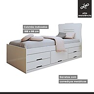 Cama Solteiro com Gavetas: Júlia, 5 Gavetas, Branco - imagem 2