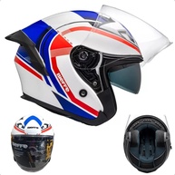 Capacete Moto Aberto Bieffe B-pace Wave Branco e Azul c/ Óculos Solar Interno - imagem 1