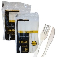 Talher Garfo e Faca Inquebrável Descartável Premium – Kit Completo para Churrasco e Festas (Branco) - imagem 1