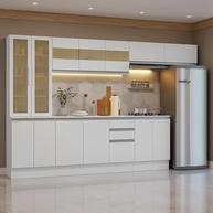 Armário de Cozinha Smart 300cm em MDF Branco com Vidros Reflex - Madesa - imagem 2