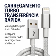 Cabo USB Turbo 2m Nylon Trançado Branco - Carregamento Rápido para iPhone 14/13/12/11/SE e Mais - imagem 3