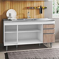 Balcão Gabinete com Pia Inox 150cm – Marrocos Branco/Castanho - imagem 2