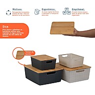 Organize com Estilo: Kit 4 Caixas Bambu Branco/Cinza - imagem 2