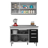 Armário Aéreo Honduras + Balcão com Pia Inox 120cm Branco/Preto - imagem 2
