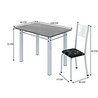 Conjunto de Jantar Mesa 100x60cm com 4 Cadeiras Branco/Preto - imagem 2