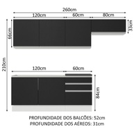 Cozinha Completa 260cm: MDF, Branco/Preto - imagem 2
