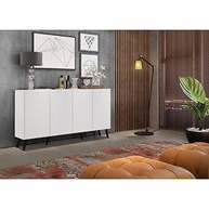 Aparador Buffet 4 Portas Retro Design Veneza Multimóveis Branco/Preto - imagem 3