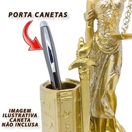 Escultura Decorativa Dama da Justiça Dourada com Brilho - Organizador de Mesa para Escritório com Porta-Canetas e Porta-Cartões - imagem 4