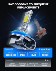 Marsauto Lâmpadas LED Neblina H11/H16/H8 Âmbar 3500K - Super Brilho 12.000 Lúmens - imagem 5