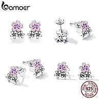 Brinco de Prata Rosa com Flor – Elegância e Qualidade Bamoer - imagem 1