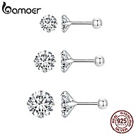 Brincos BAMOER Zircônio Branco 3 Tamanhos – Elegância Simples - imagem 1
